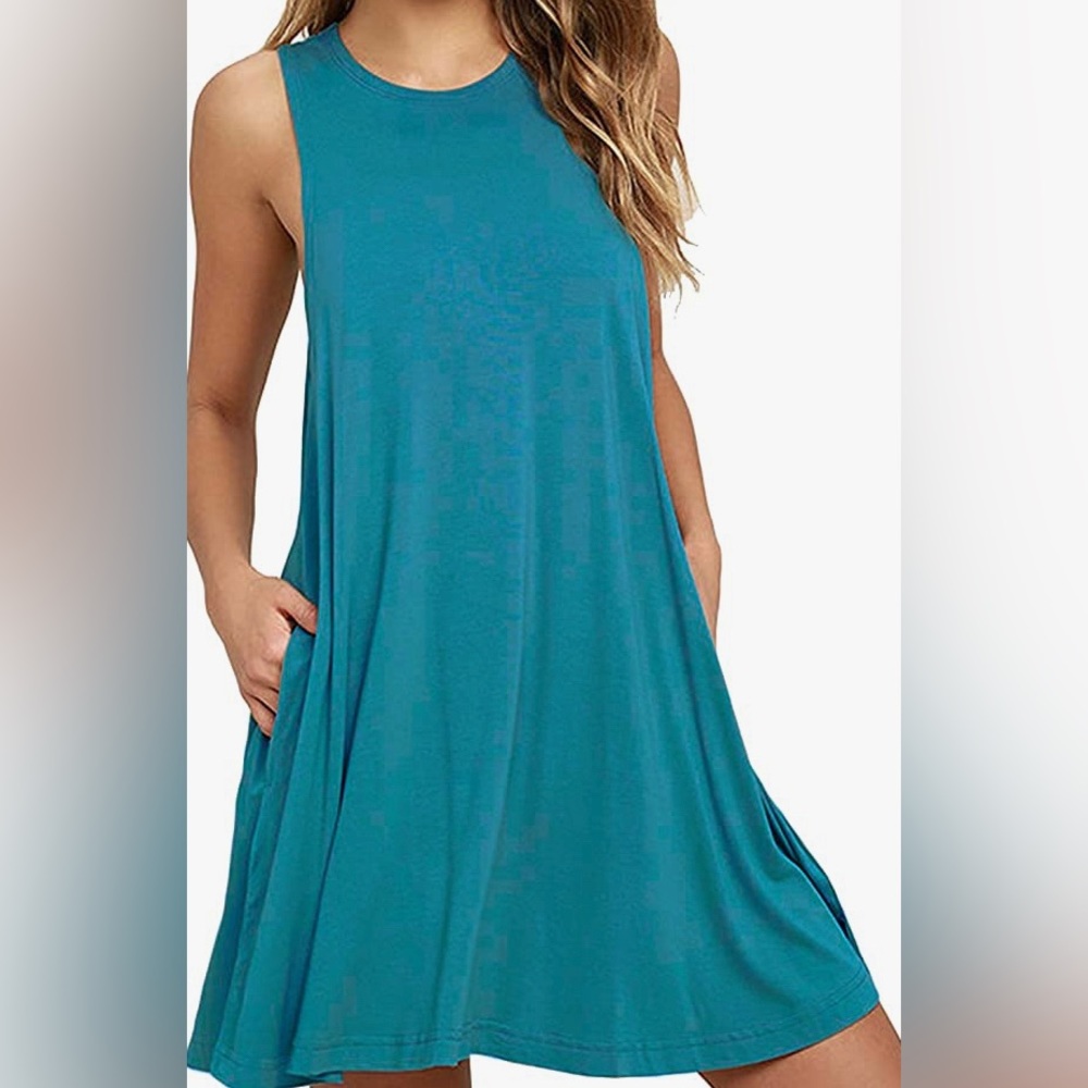 Women's Sleeveless Dress Pockets Casual Swing T-Shirt Dresses - 2XL